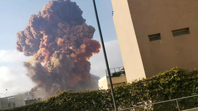 Smoke rises after an explosion in Beirut 