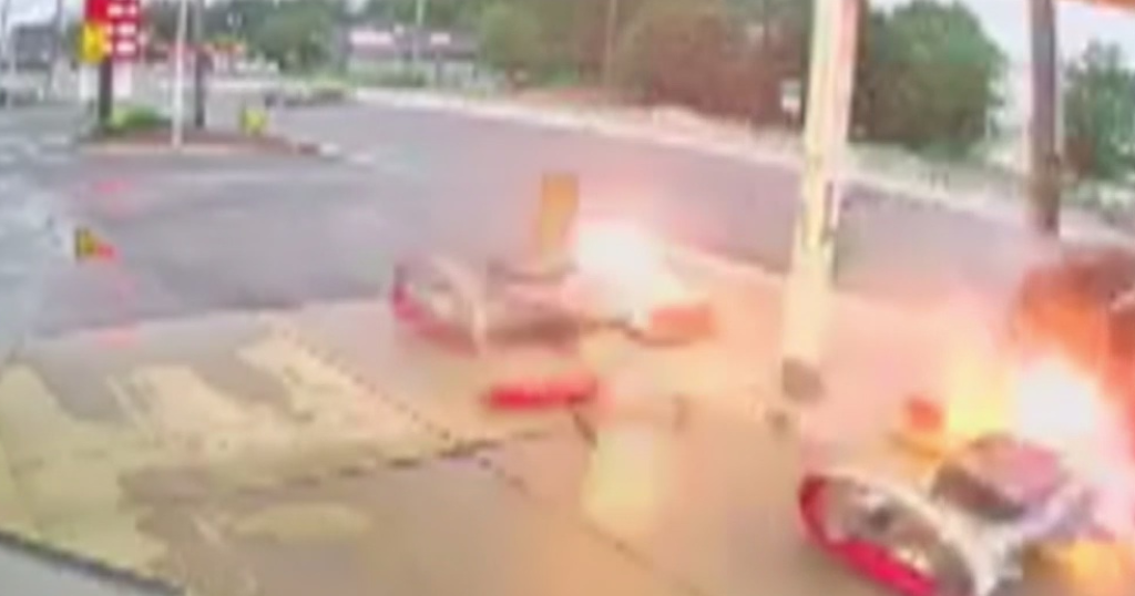 Caught On Camera Fiery Crash At New Jersey Gas Station CBS New York
