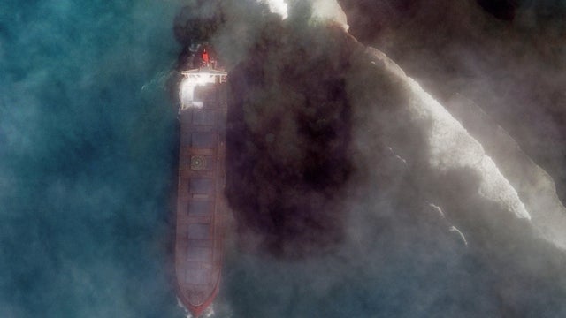 A satellite image shows MV Wakashio 