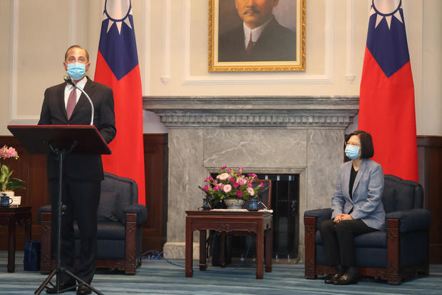 U.S. Secretary of Health and Human Services Alex Azar wearing a face mask attends a meeting with Taiwan President Tsai Ing-wen in Taiwan 