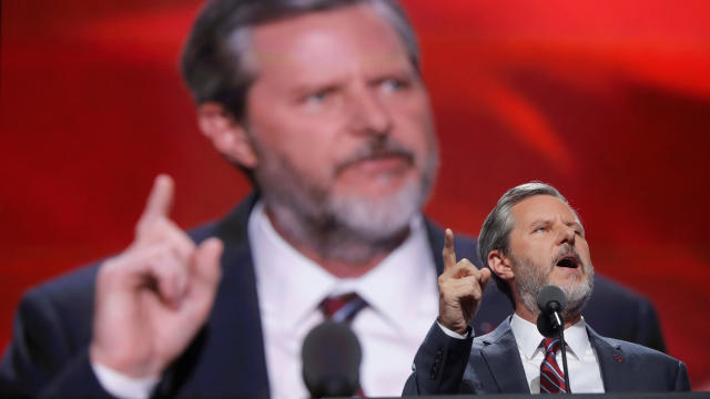 FILE PHOTO: Liberty University President Jerry Falwell Jr. speaks during the final day of the Republican National Convention in Cleveland 