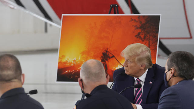 U.S. President Trump participates in a briefing on wildfires in McClellan Park in McClellan Park, California 