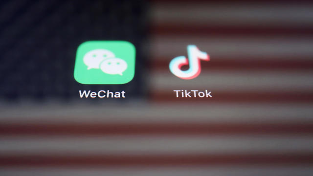 Illustration picture of U.S. flag with WeChat and TikTok 