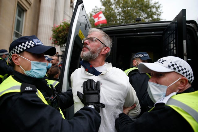 Anti-mask Protest In Trafalgar Square 