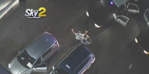 Robbery Suspect Arrested In Northridge After Pursuit Ends In Wild Fashion When His Family Try To Intervene 
