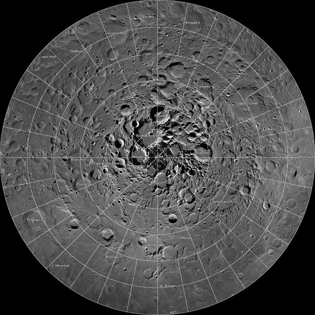 FILE PHOTO: Undated NASA image shows high resolution mosaic of the moon?s north polar region 