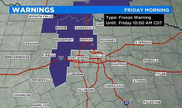 Freeze warning in parts of North Texas 
