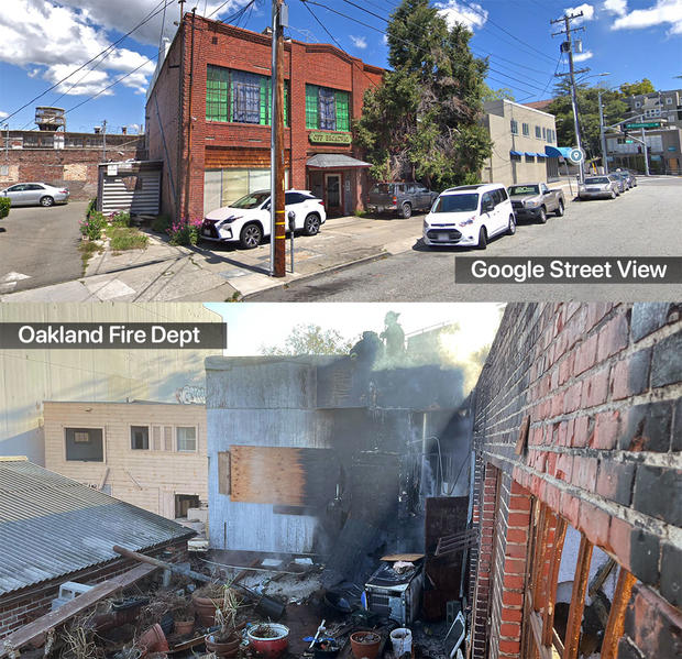 Fire Burns Abandoned Bldg in Oakland 