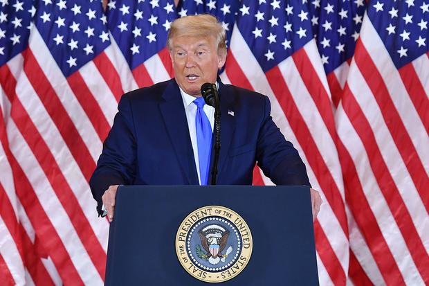 President Donald Trump speaks on election night in the East Room of the White House on Nov. 4, 2020. 