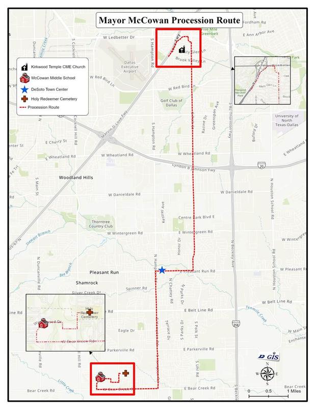 Funeral procession map for DeSoto Mayor McCowan 