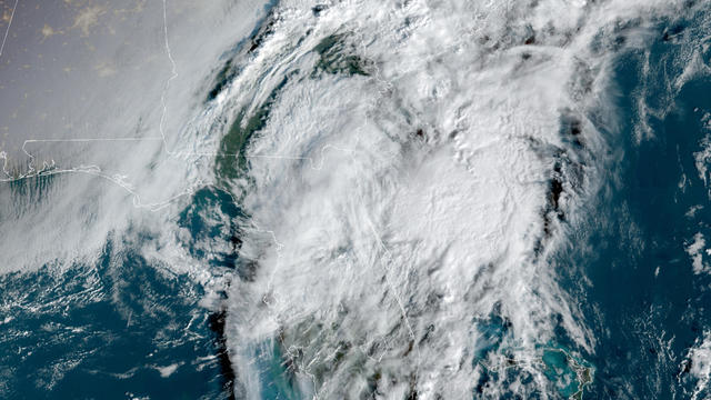 Tropical Storm Eta rakes across Florida in a satellite image captured at 8:26 a.m. ET on November 12, 2020. 