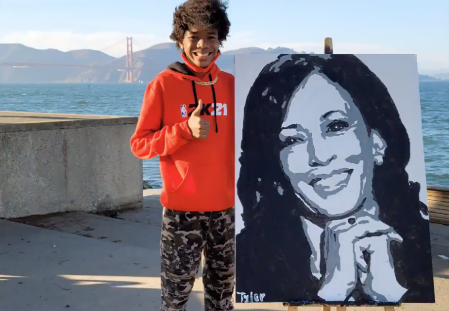 Kamala Harris menyebut seorang remaja yang viral karena melukis potret wakil presiden terpilih