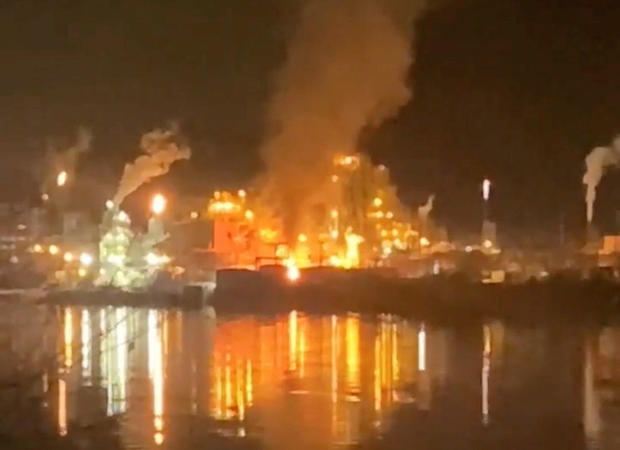 View of fires at Chemours chemical plant following explosion in Belle, West Virginia 