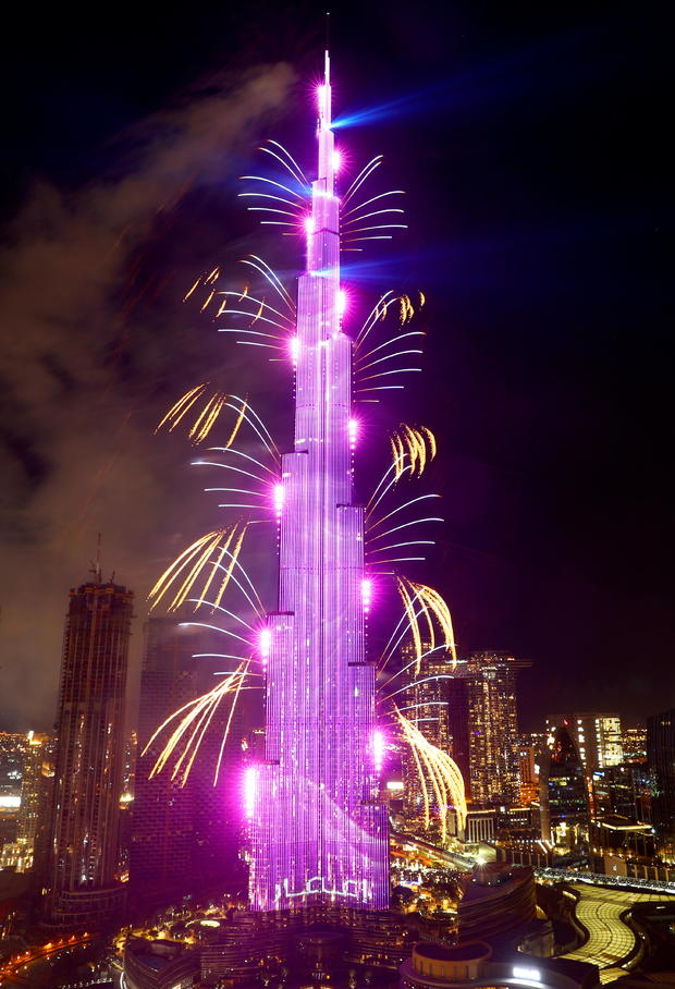 Dubai welcomes the new year with fireworks at the iconic Burj Khalifa 