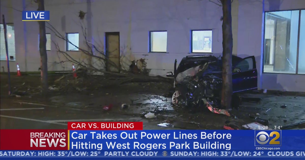 Car Takes Out Power Lines Before Crashing Into Building In West Rogers ...