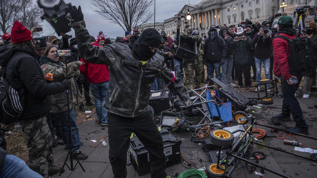 Protesters destroy broadcast media equipment outside U.S. Capitol 