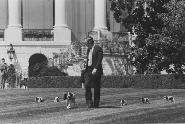 George H. W. Bush and Millie's puppies 