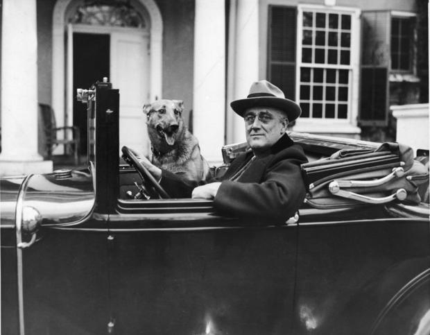 FDR Behind The Wheel with Major in the front seat 