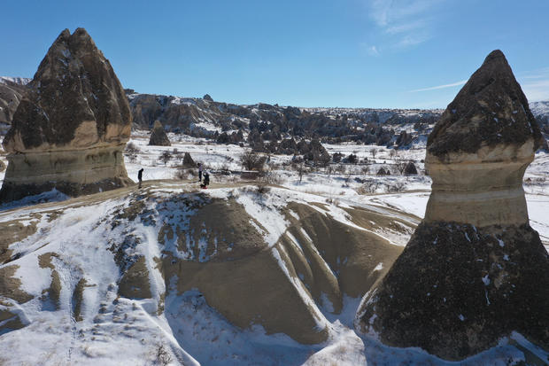 Views of snow covered Cappadocia 