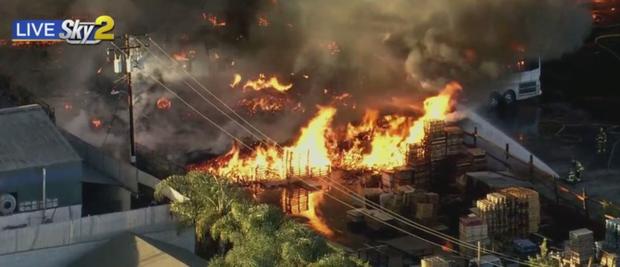 Massive Blaze Breaks Out At Pallet Yard In Compton 