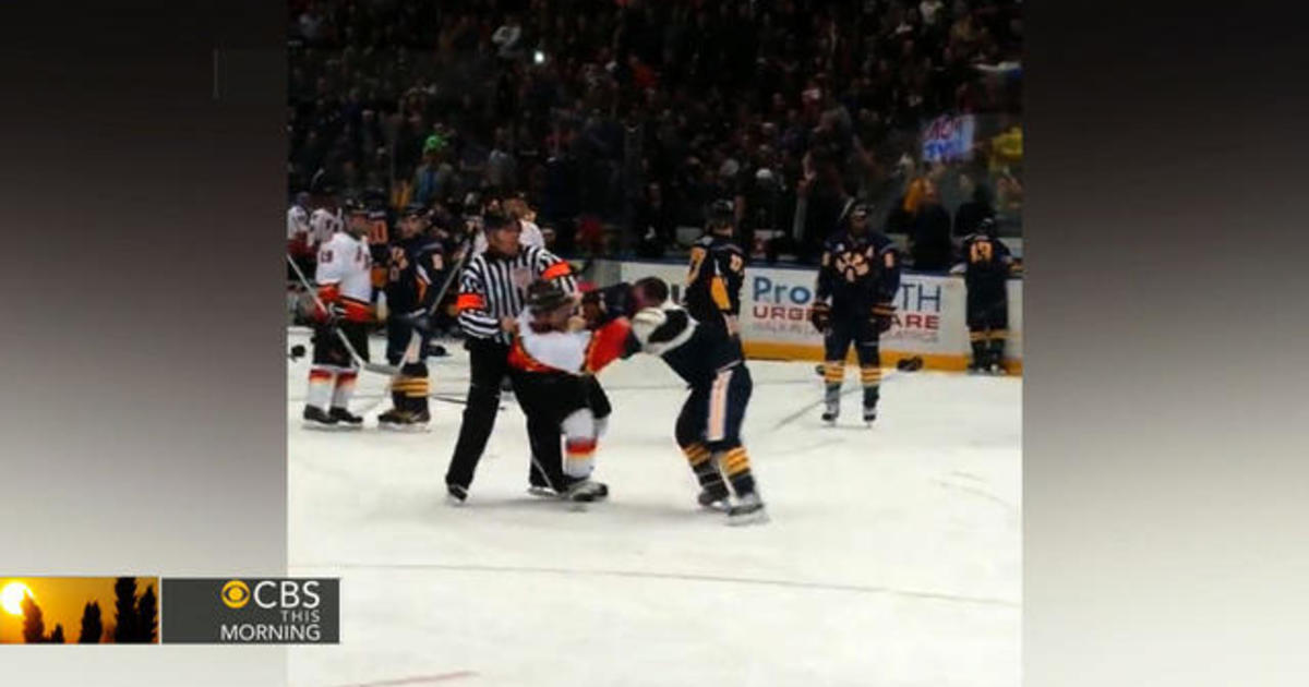 Hockey brawl breaks out between NYPD and FDNY at charity event CBS News
