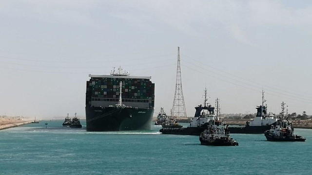 Ship Ever Given, one of the world's largest container ships, is seen after it was fully floated in Suez Canal 