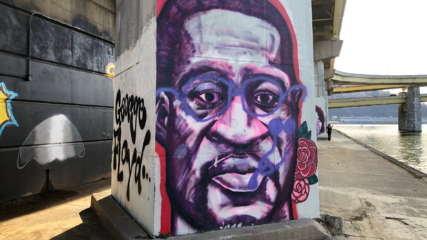 george floyd black lives matter mural vandalized 