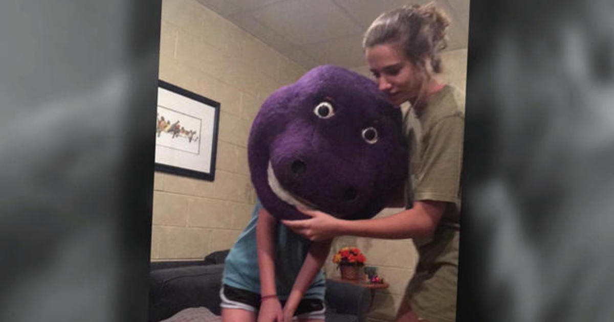 Teenage Girl Gets Head Stuck In Barney Mask Cbs News
