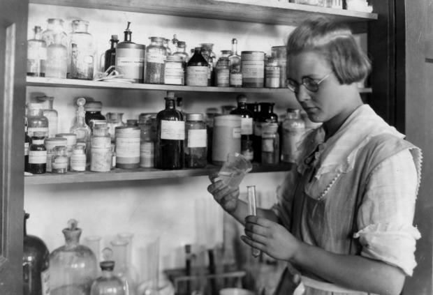 A Third year high school girl in the chemical laboratory, - Greenbank Consolidated School, 