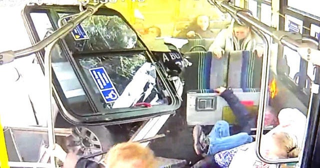 Watch: dramatic video shows truck slamming into a bus - CBS News