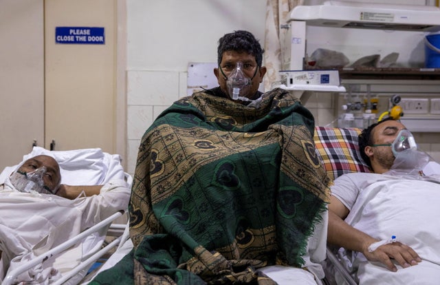 Patients suffering from the coronavirus disease (COVID-19) receive treatment inside the emergency ward at Holy Family hospital in New Delhi