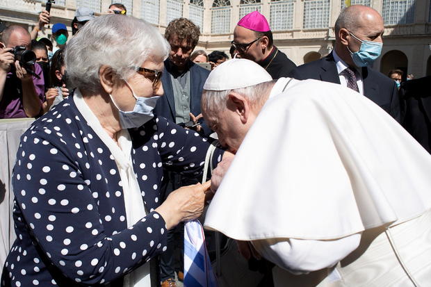 Pope meets Holocaust survivor, kisses concentration camp number tattooed on her arm 
