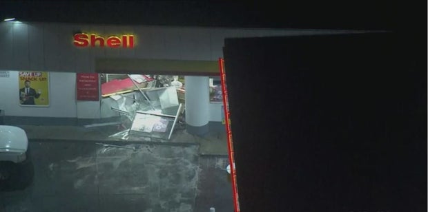 Car Plows Into South LA Gas Station, Driver Flees 