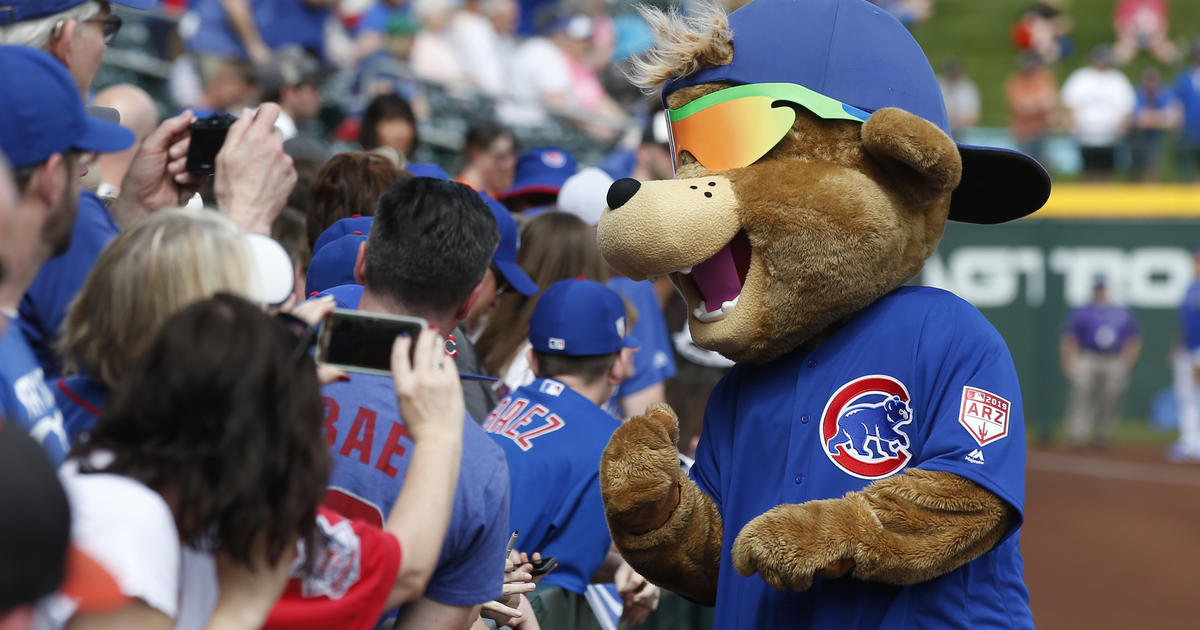 Clark, the Chicago Cubs mascot, wears a rainbow sleeve as he prepares to  catch ceremonial first pitches at Pride Night before a baseball game  between the Cubs and the Pittsburgh Pirates on