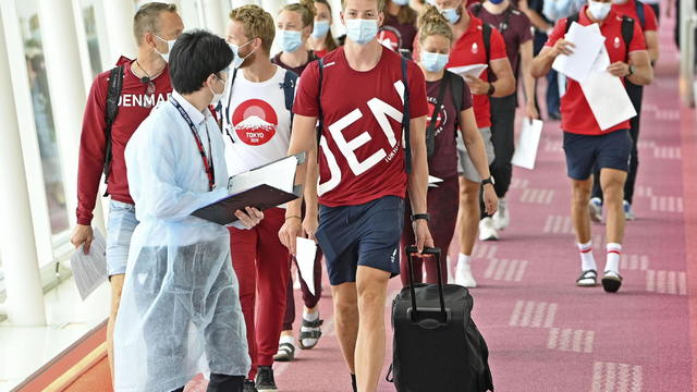 Members of the Danish Olympic rowing team arrive at Tokyo's Haneda airport ahead of the Tokyo Olympics 