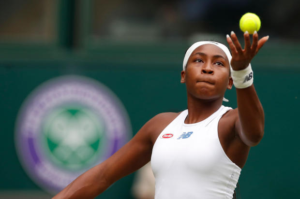 Coco Gauff of the U.S. in seen in action during her second-round match at  Wimbledon July 1, 2021. 