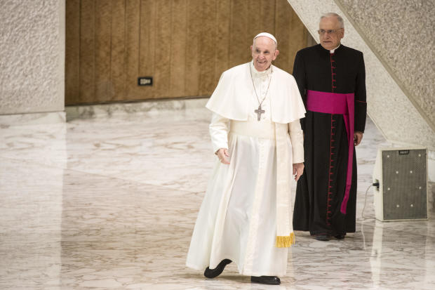 Pope Francis leads his general audience at the Nervi Hall on August 4, 2021, in Vatican City. 