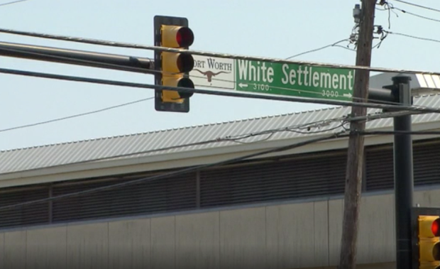 White Settlement road sign in Fort Worth 