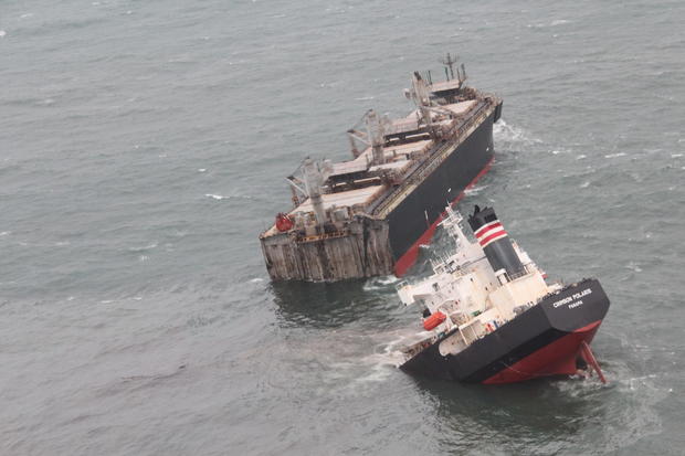 Handout photo released by Japan Coast Guard shows the Panamanian-registered ship 'Crimson Polaris' after it ran aground in Hachinohe harbour in Hachinohe, Japan 