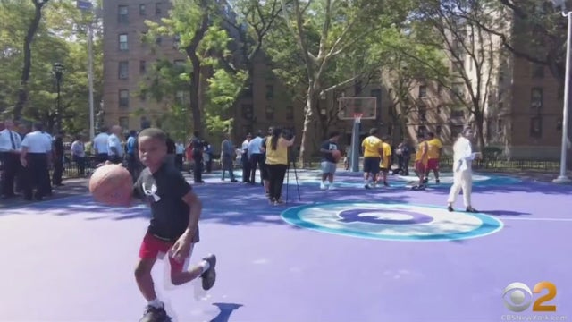 NYPD, community leaders unveil renovated Frederick Douglass Houses basketball  court