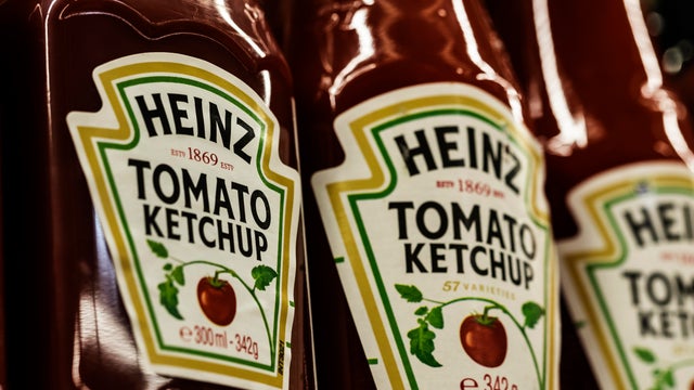 Heinz Tomato Ketchup seen on the store shelf, selective 