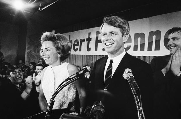 Robert and Ethel Kennedy Smiling Near Microphones Campaign 