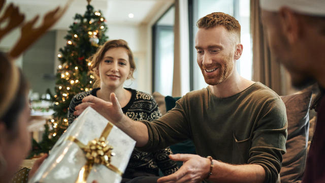 exchanging christmas gifts 