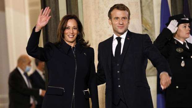 French President Macron Hosts US VP Harris 