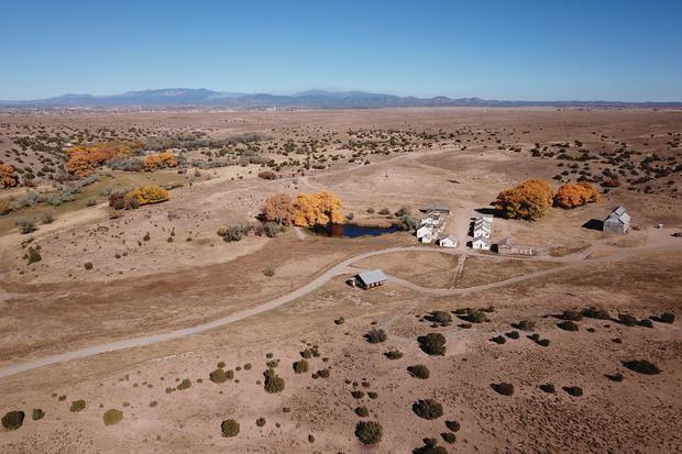 An aerial view of the Bonanza Creek Ranch film set in New Mexico 