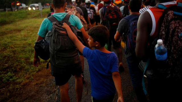 Migrants from Venezuela in the caravan heading to the U.S. border, in Villa Comaltitlan 