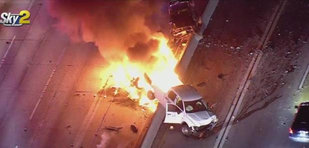 Several Vehicles Involved In Fiery Wreck On 605 Freeway In Whittier 