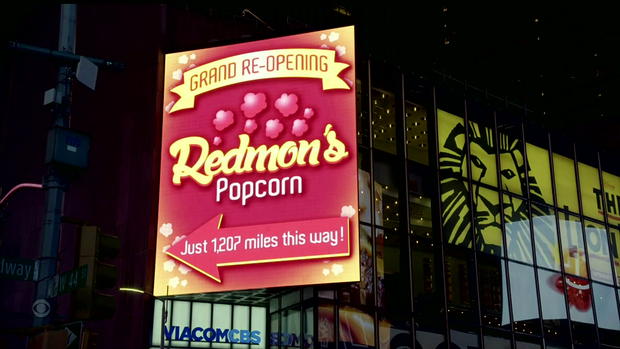 Redmon's Popcorn Times Square billboard 