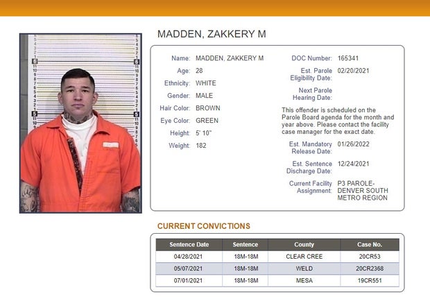JeffCo Robbery Arrest 2 (Zakkery Madden's DOC profile)