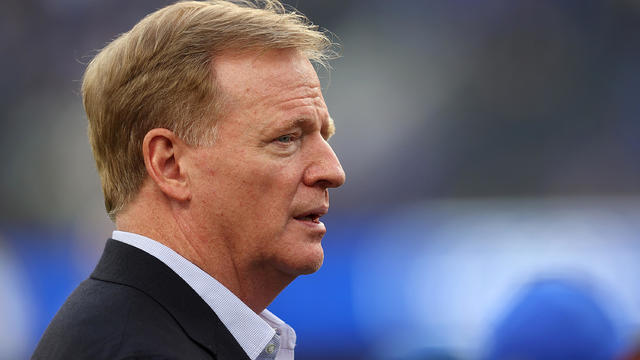 NFL Commissioner Roger Goodell watches action prior to a game between the Los Angeles Rams and the Chicago Bears at SoFi Stadium on September 12, 2021, in Inglewood, California. 